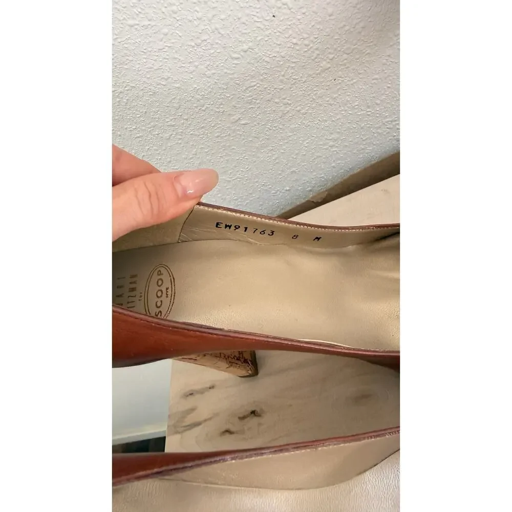 Stuart Weitzman Brown Leather Peep Toe Platform Pumps  Heel Designer Heels 8
